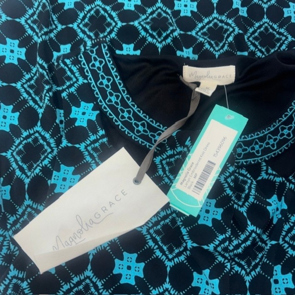 NWT Magnolia Grace Larsyn Embroidered Knit Dress Black Teal Petite Medium NWT - Picture 7 of 9